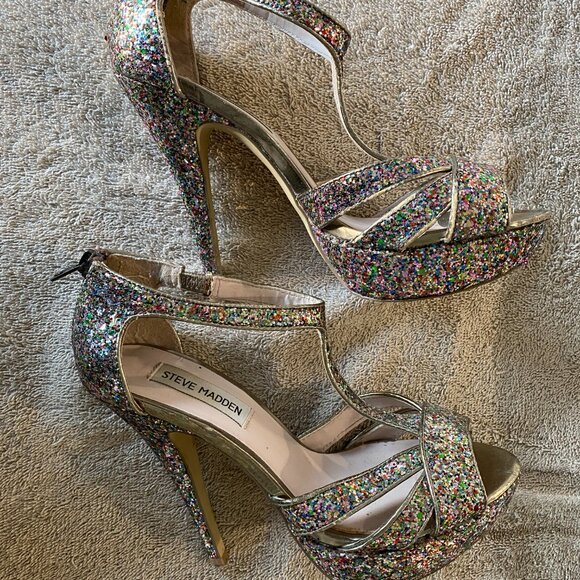 Steve Madden “Emele” Multi-Glitter Platform Heels | Size 7M | Sparkly Strappy - Picture 4 of 6